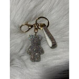 Teddy bear keychain with clear rhinestones